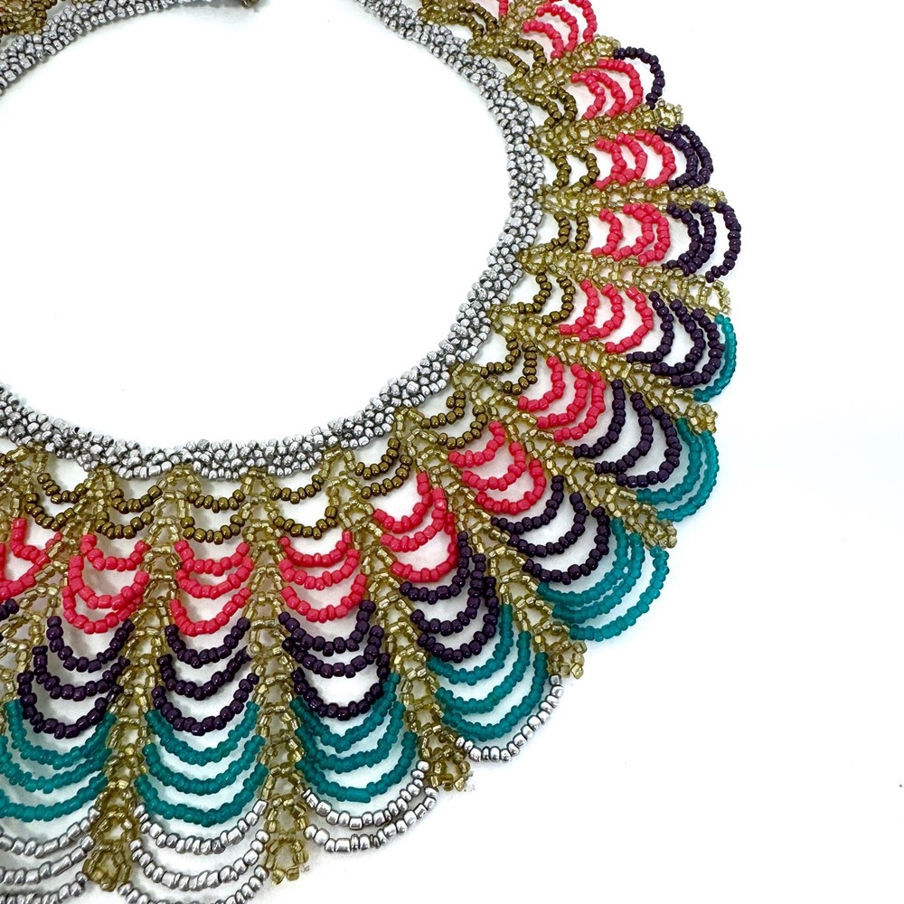 New Necklace Hand Made Beads Ecuatorian Culture and jewelry gold pink blue teal